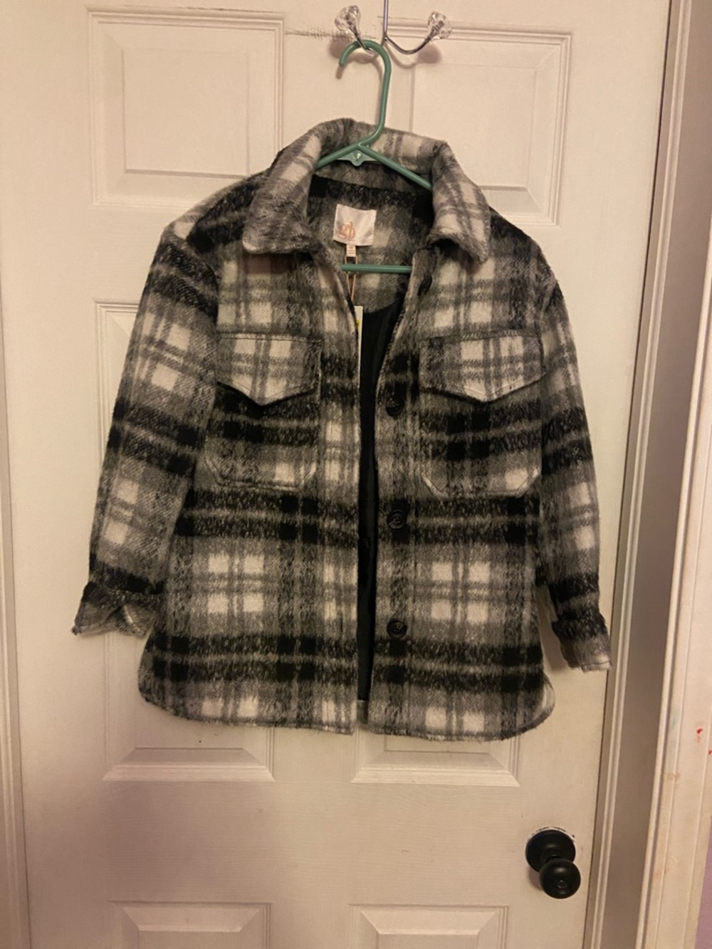 GB girls Black & White Plaid Button-Up Shacket
